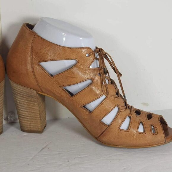 Paul Green Women's Jansen US8,5 AU6 Leather cuoio Lace-Up Block Heel Sandal - Picture 8 of 15